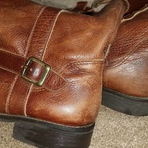 Mia Shoes - MIA Cognac Distressed Leather Boots Mia Shoes - MIA Cognac Distressed Leather Boots